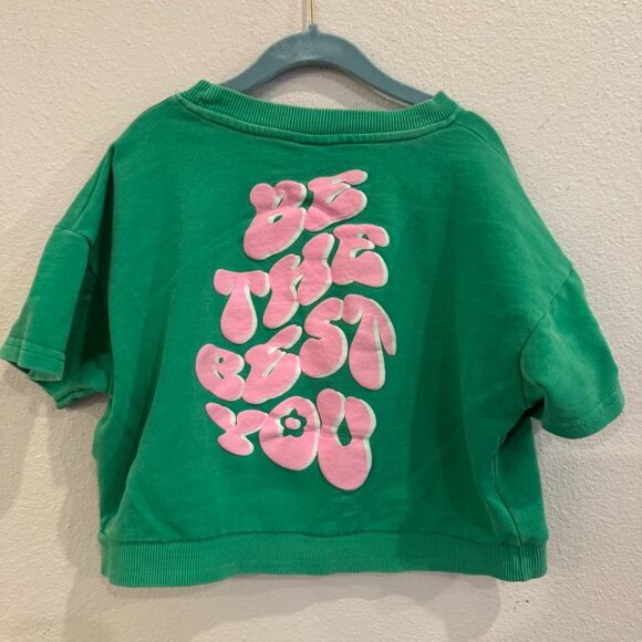 Cotton On Kids “Be The Best You” Green Cropped Sweatshirt – Size 6 - Picture 4 of 5